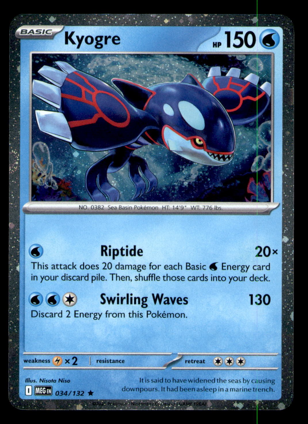 Kyogre Reverse Holofoil Rare ME01: Mega Evolution 034/132 NM