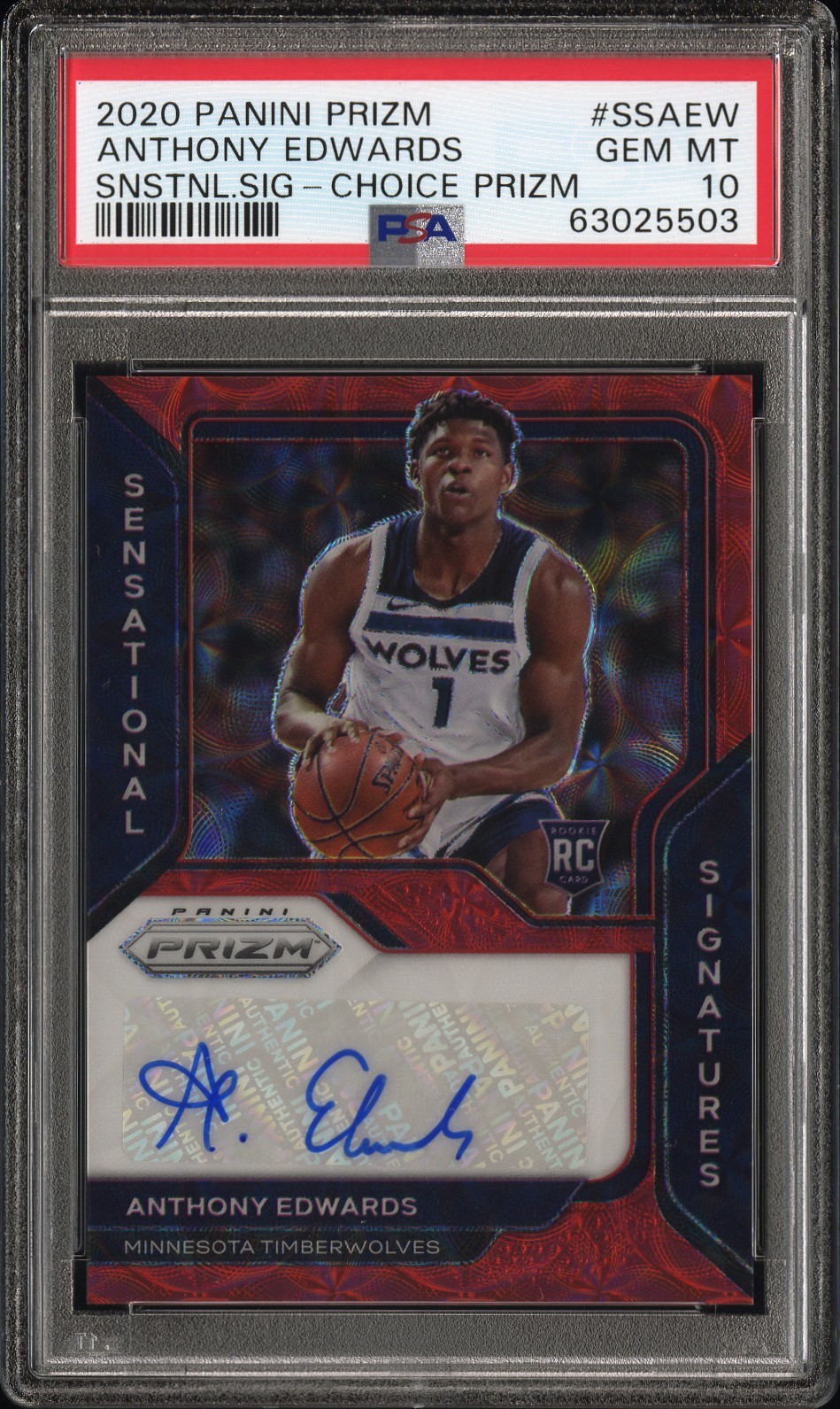 2020 PANINI PRIZM SENSATIONAL SIGNATURES ANTHONY EDWARDS ROOKIE RC PSA 10 AUTO