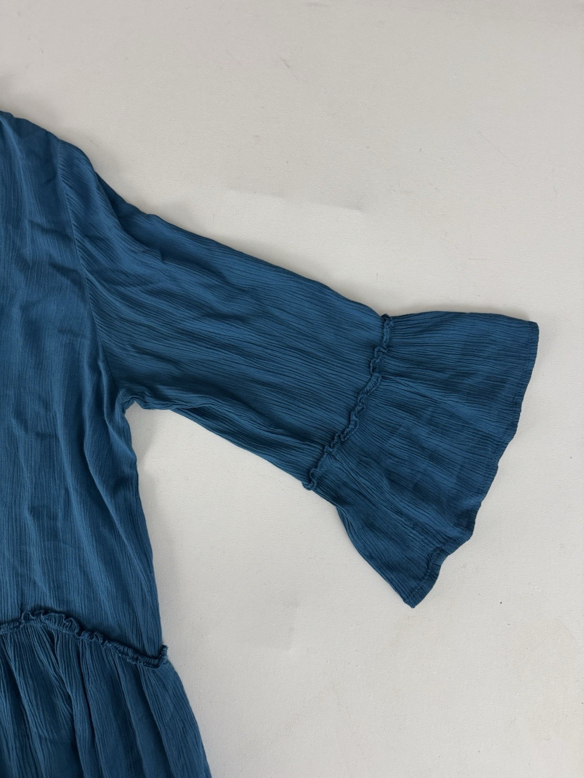 ELAN Teal Scrunch Viscose Fabric Tiered 3/4 Sleeve Shift Dress Sz XL