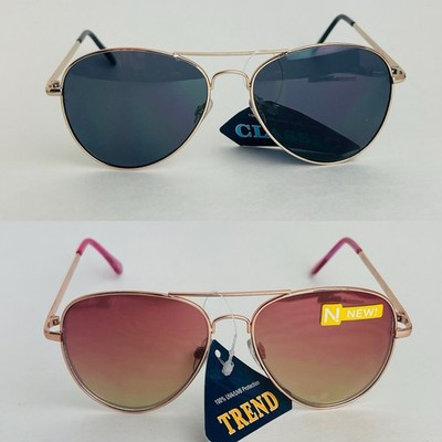 2 Fashion Sunglasses Aviator For Couple Metal Frame,  Eye Protect Pink And Black