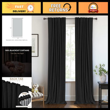 100 Blackout Linen Curtains 102" Long, Thermal Insulated Drapes 2 Panels Set, B