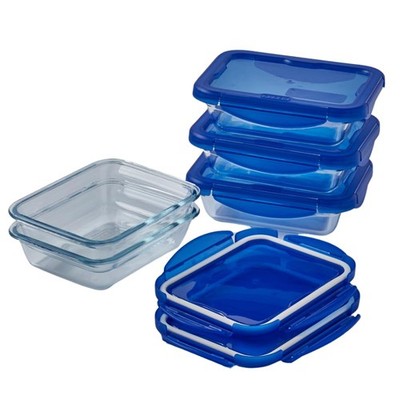 Pyrex  Cook & Go 5er Set rechteckige Glasaufbewahrung 4 Liter (4L), blauer Deckel 