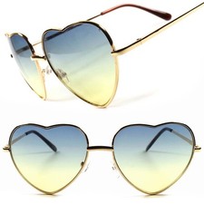 Two-Tone Lens Designer Fashion Vintage Retro Heart Shaped Womens Gold Sunglasses