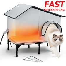 Heated Cat House Outdoor Shelter Insulated Waterproof Cozy Safety Winter White
