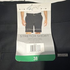 Greg Norman Men's Stretch Shorts Black Flat Front Zip Closure Logo Solid