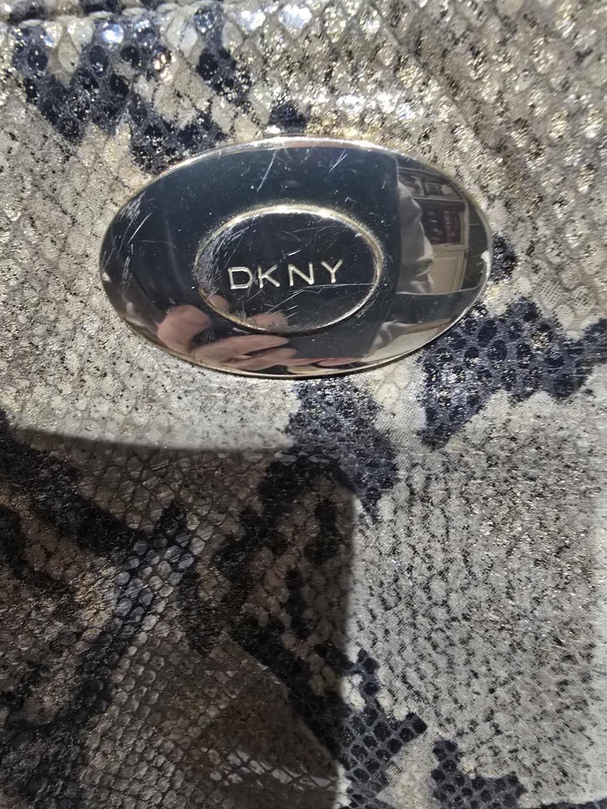 Dkny Leather Python Print Pouch Handbag Zip Top I… - image 2