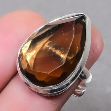 Faceted Smoky Quartz Pear Shape Gemstone Fashion Adjustable Jewelry Ring SR 2086