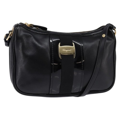 Salvatore Ferragamo Vala Shoulder Bag Leather Black Gold Auth bs29448