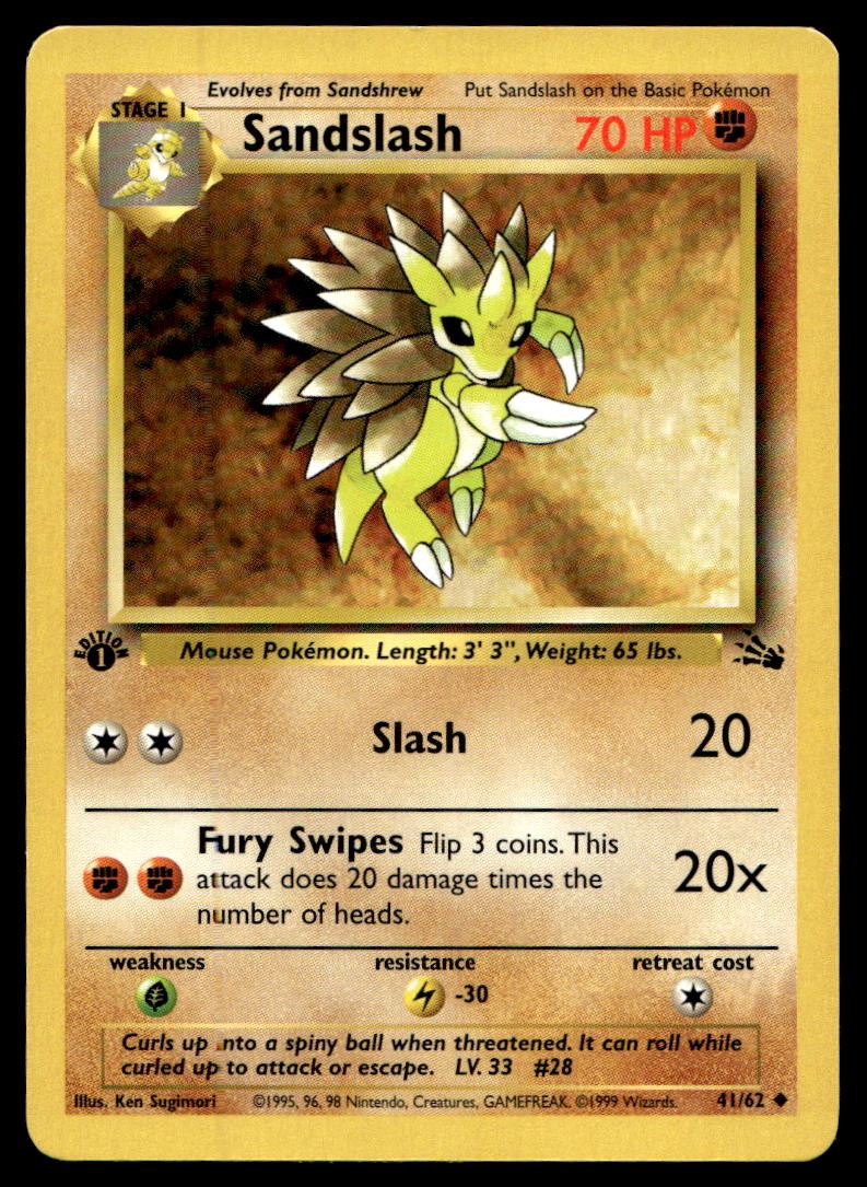 EX-NM 1st Ed. Fossil Sandslash Uncommon 41/62 Pokemon TCG
