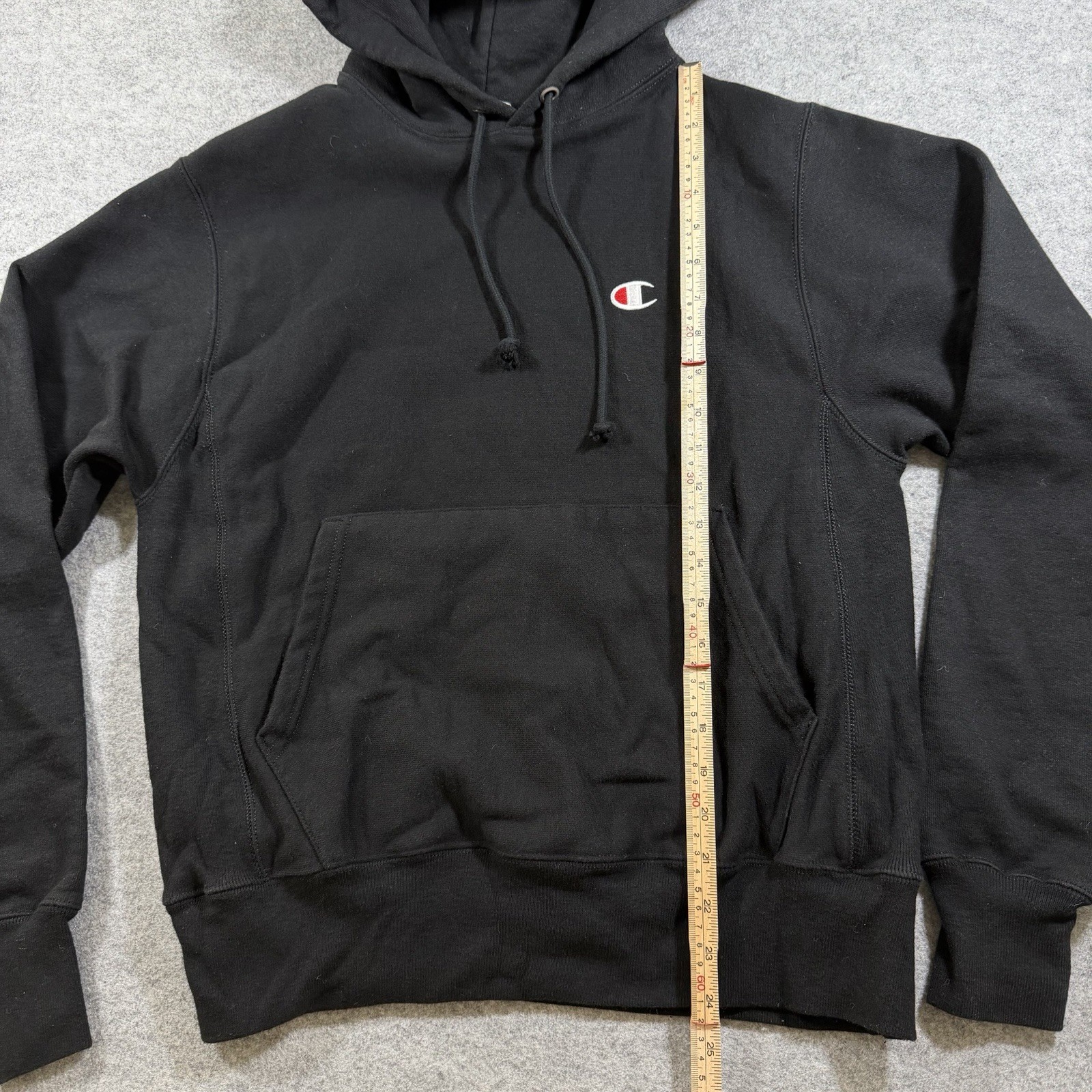 Champion Reverse Weave Hoodie Mens S Black Heavyweight Vintage Blank Sleeve Logo thumbnail 6
