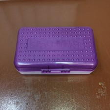 Vintage 90s Spacemaker Plastic Pencil Box Case Purple Top Frosted Clear Bottom