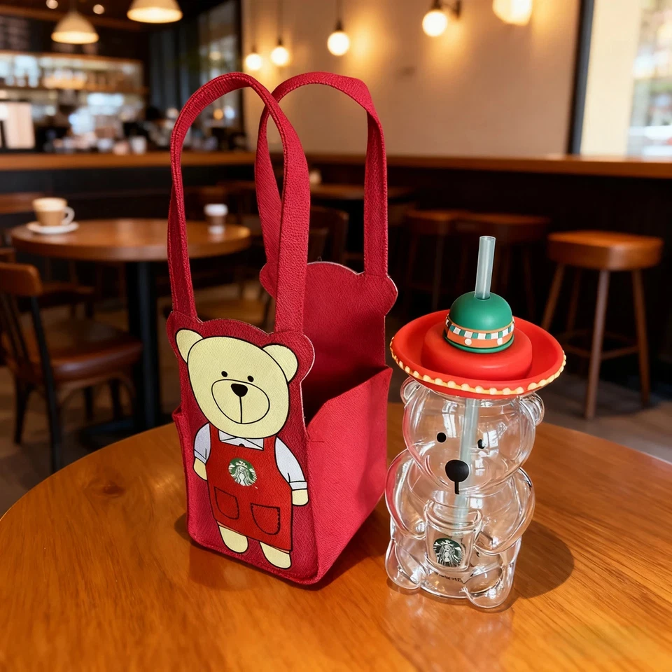 New Starbucks Latin American Glass Bear Bottle With Bear Tumbler Red Carry Bag - Image 2 of 4