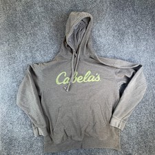 Cabela's Hoodie Mens Medium Heather Gray Fleece Lined Spellout Logo Cotton