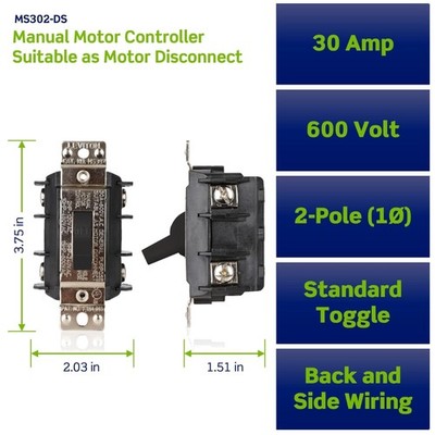 30A 600V Manual Motor Controller, Non-Grounding
