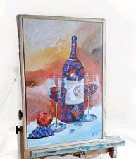 Quadro acrilico bottiglia di vino originale - tela 60x40 cm - Bernhard Gerner