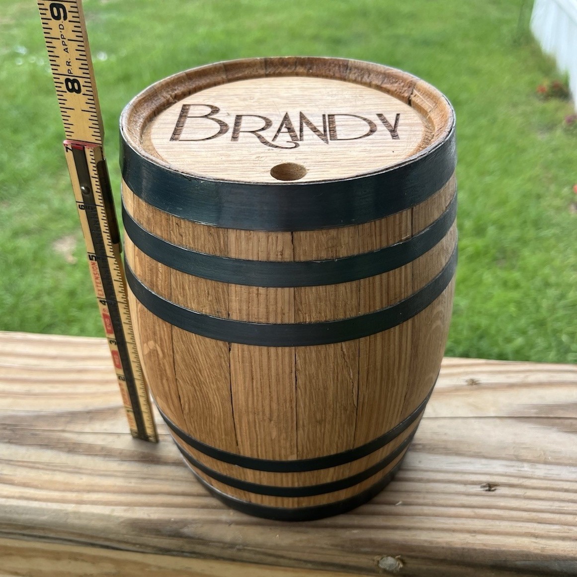Oak Wood Barrel/Keg Liquor Dispenser, Engraved Brandy,  1 qt, Metal Tap