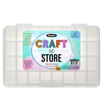 RoseArt Transparent 32 Grid Plastic Storage Box with Fixed Dividers - Organiz...