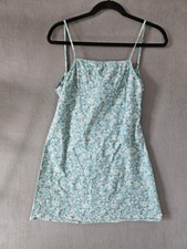 American Eagle Preppy Small Mini Dress Green Floral Cottagecore Open Back Linen 