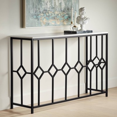 Addy 52 1/4'' Wide Stone and Black Iron Console Table