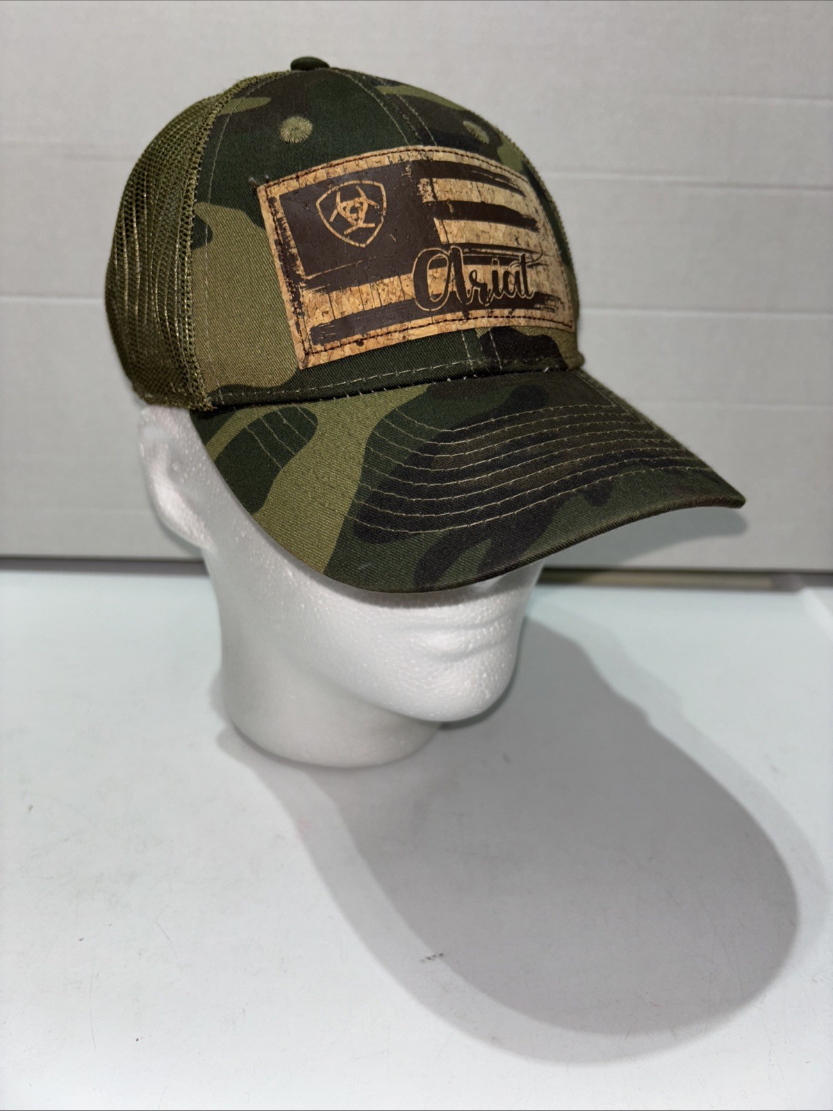 Ariat Flag Patch Baseball Hat Cap Green Camo Mesh… - image 3
