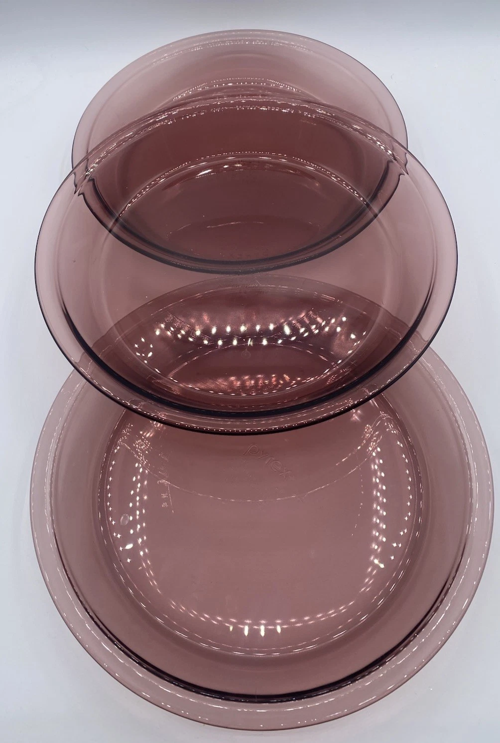 Lot Of 3 Pyrex Cranberry Glass Circle Pie Plates Baking Dish Bakeware 209