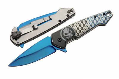 New China Made Predator Framelock A/O Blue Folding Poket Knife 300578BL
