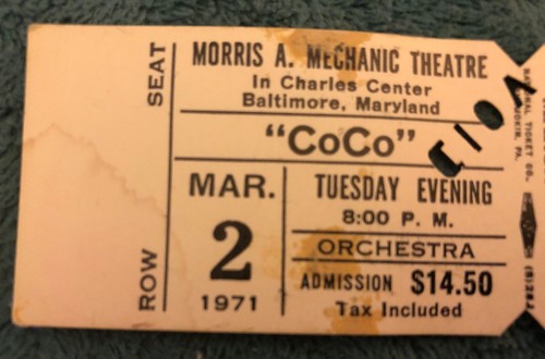 Vtg "CoCo" Original TICKET STUB 3/2/1971 Morris A McChanic Theatre OrchestraSeat - Picture 7 of 8