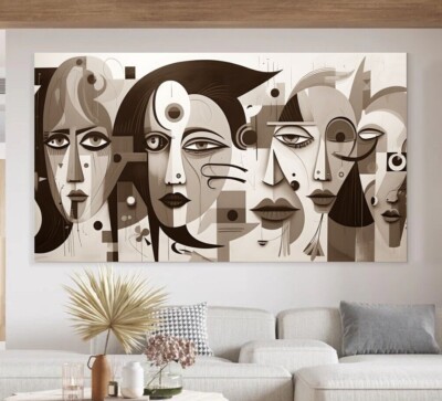 XXL LEINWAND BILDER BIS 170x90x5 ABSTRAKTE GESICHTER INSPIRED PICASSO SEPIA BRAU
