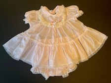Vtg 1980's Byran Girls Collared Pink Dress Size 3-6 Mos  Matching Diaper Cover