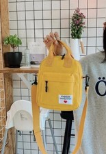 Yellow Cotton Canvas Mini Pack Bag Front Zip Pocket Shoulder Hand Bags Date