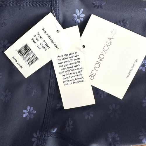 BEYOND YOGA Leggings Women XXS Blue Navy Daisy Shimmer Athleisure Stretch NWT - Picture 7 of 13