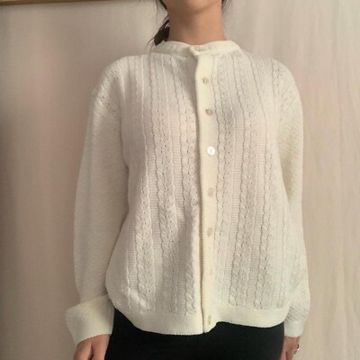 Handmade Ivory Knit Button Up Cardigan Soft Girl Minimalist
