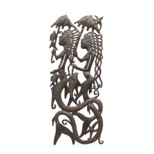 Handmade Haitian Metal Wall Art, Twin Mermaids with Umbrellas Under the Rain