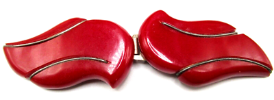 Art Deco Red BAKELITE W/ Metal Vintage Belt Buckle | eBay display picture 1