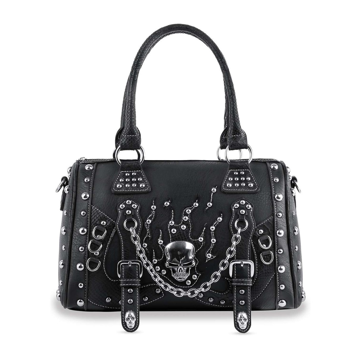 [HAZZYS] ARCHIVE H - Satchel Bag L BLACK / 追跡可 New Skulls, Edgy, Chains, Studded Black Satchel, Handbag