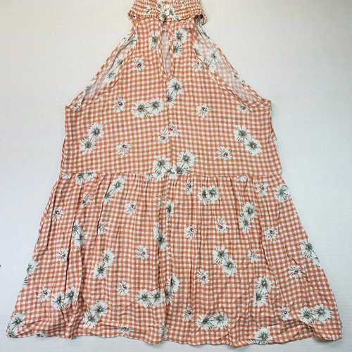 White Birch Halter Shirt Sleeveless Long M Rust Red White Gingham Floral NWOT - Picture 4 of 8