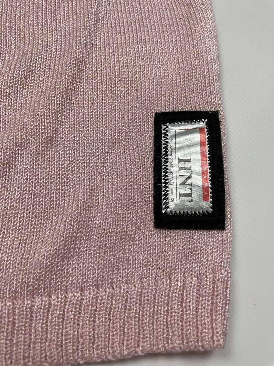 Prada HNT Cotton Polyester Knit V-Neck Sweater Pullover Pink