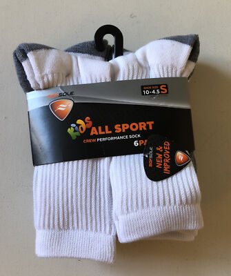 Sof Sole Youth Kids All Sport Crew Socks White 6/Pack Size 10-4.5