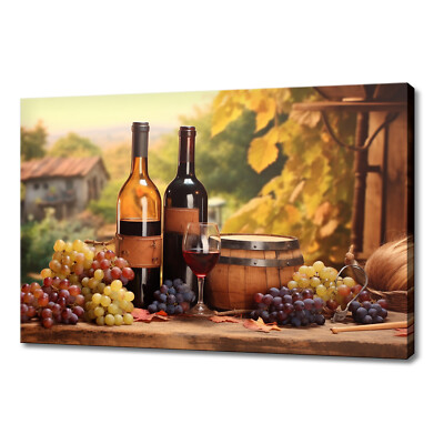 Vintage Rotwein Flaschen Trauben Küche Restaurant Dekor Leinwandbild Wandbild