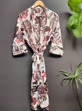 Indian Brown OWL Printed Cotton Robe Long Kimono Sleepwear Night Suit Kimonos US