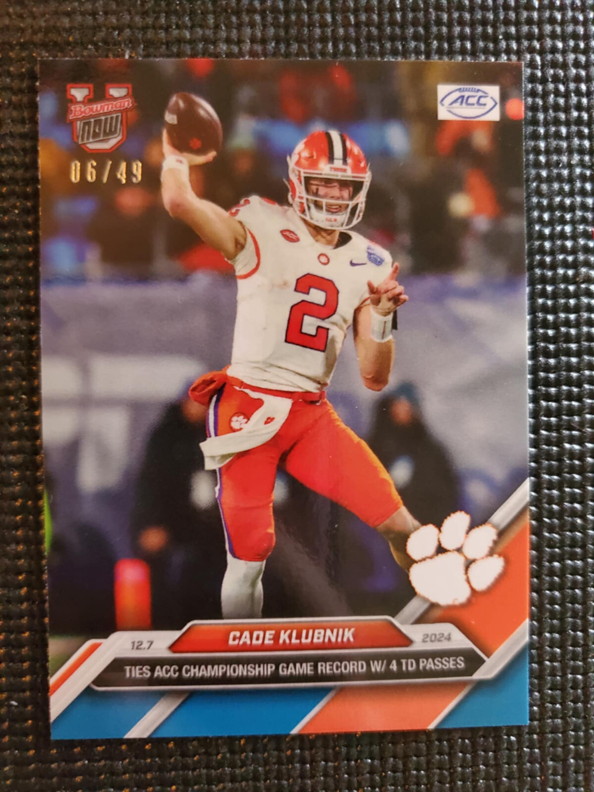 Cade Klubnik Clemsom 2024 Bowman U NOW Football #57 Blue Parallel 6/49