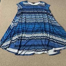 Karen Kane Womens Dress Large Blue Printed Short Sleeves Mini Unlined Stretch