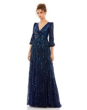 Mac Duggal 5509 Sequin Puff-Sleeve Surplice ALine Gown SZ 16 Midnight Mrsp $598