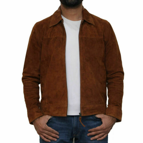 Clásico Hombre ante Piel Oveja Chaqueta de Cuero Motero Marrón Cremallera  Liso | eBay