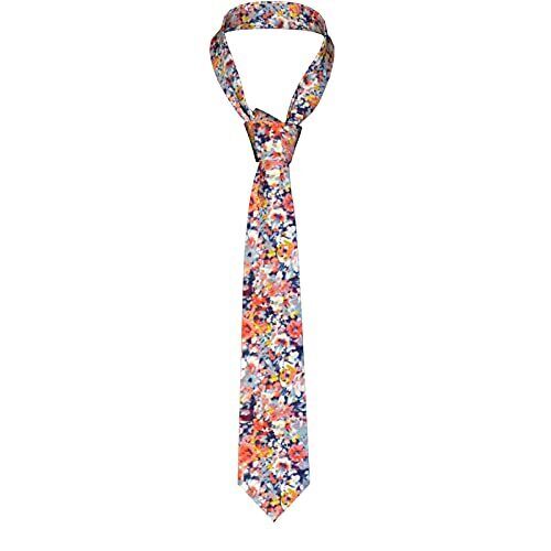 Mens Tie Watercolor Floral Necktie,Fun Floral Flower Print Woven Slim Neck - Picture 5 of 7