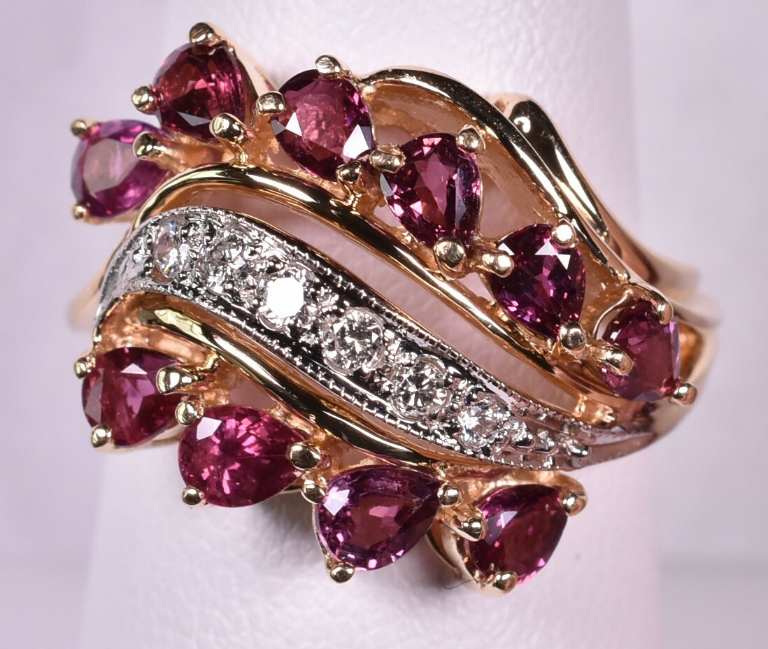 Bold 14k Solid Yellow Gold Ruby Diamond Ring Size… - image 2