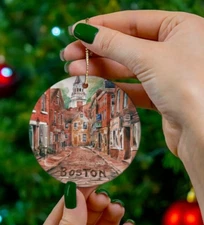 Boston Mass DOUBLE SIDE - METAL Christmas Ornament Freedom Trail Souvenir Gift