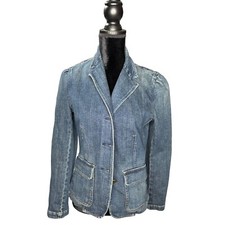 Lauren Ralph Lauren Jacket Womens 8 Blue Jean Denim Blazer 3 Button Front