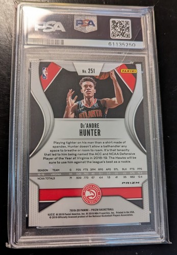 2019 PANINI PRIZM De'ANDRE HUNTER ORANGE ICE #251 RC ROOKIE PSA 10 GEM HAWKS - Bild 2 von 2