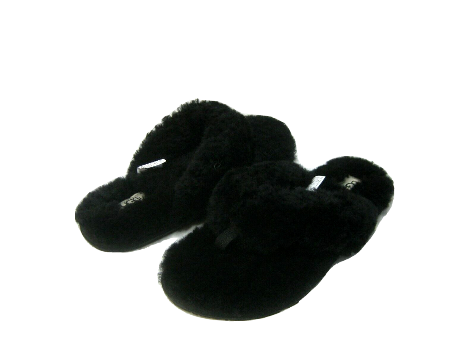 UGG FLUFF FLIP FLOP LOGO WOMEN BLACK US 